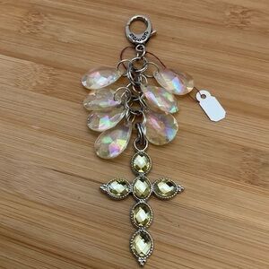 Hand Crafted Purse Charm Cross Crystals Green Iridescent Bag Keyring
